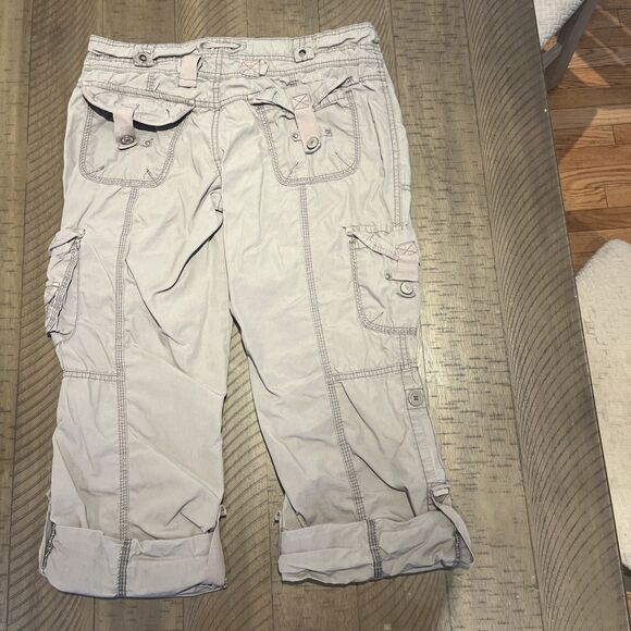 Aeropostale Beige Cargo Capri Cropped Pants Y2k Indie Utility Coastal Skater 7 8 - Picture 5 of 6